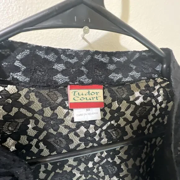 Vintage Tudor Court Womens Open Front Lace Jacket Size 2XL Sheer Fairy Black - Picture 2 of 5